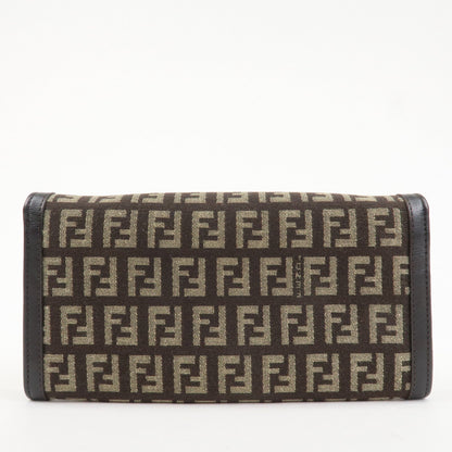 FENDI Zucchino Canvas Leather Bi-Fold Long Wallet Dark Brown 8M0021 Rovelle Bags