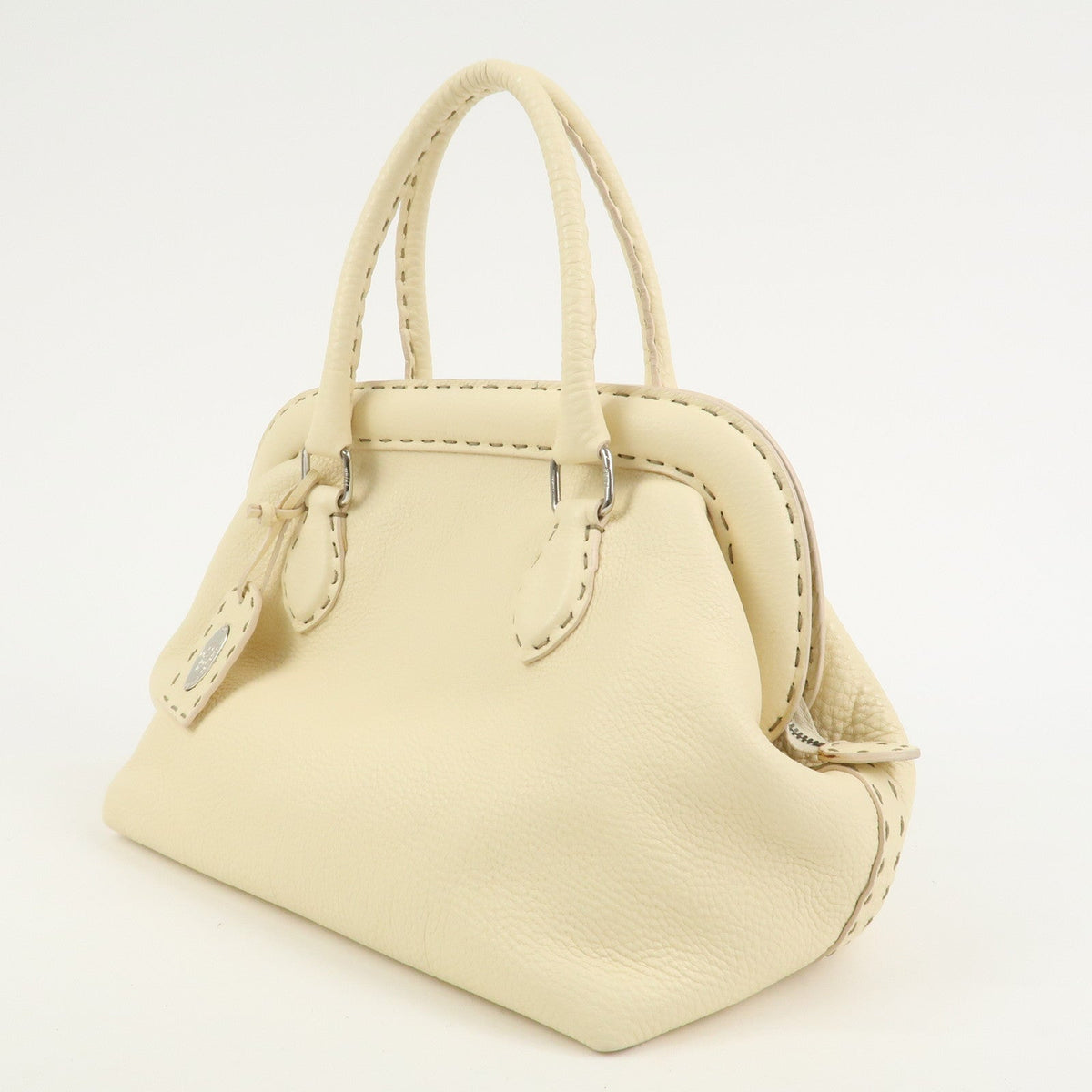 FENDI Selleria Leather Boston Bag Hand Bag Cream 8BN127 Rovelle Bags