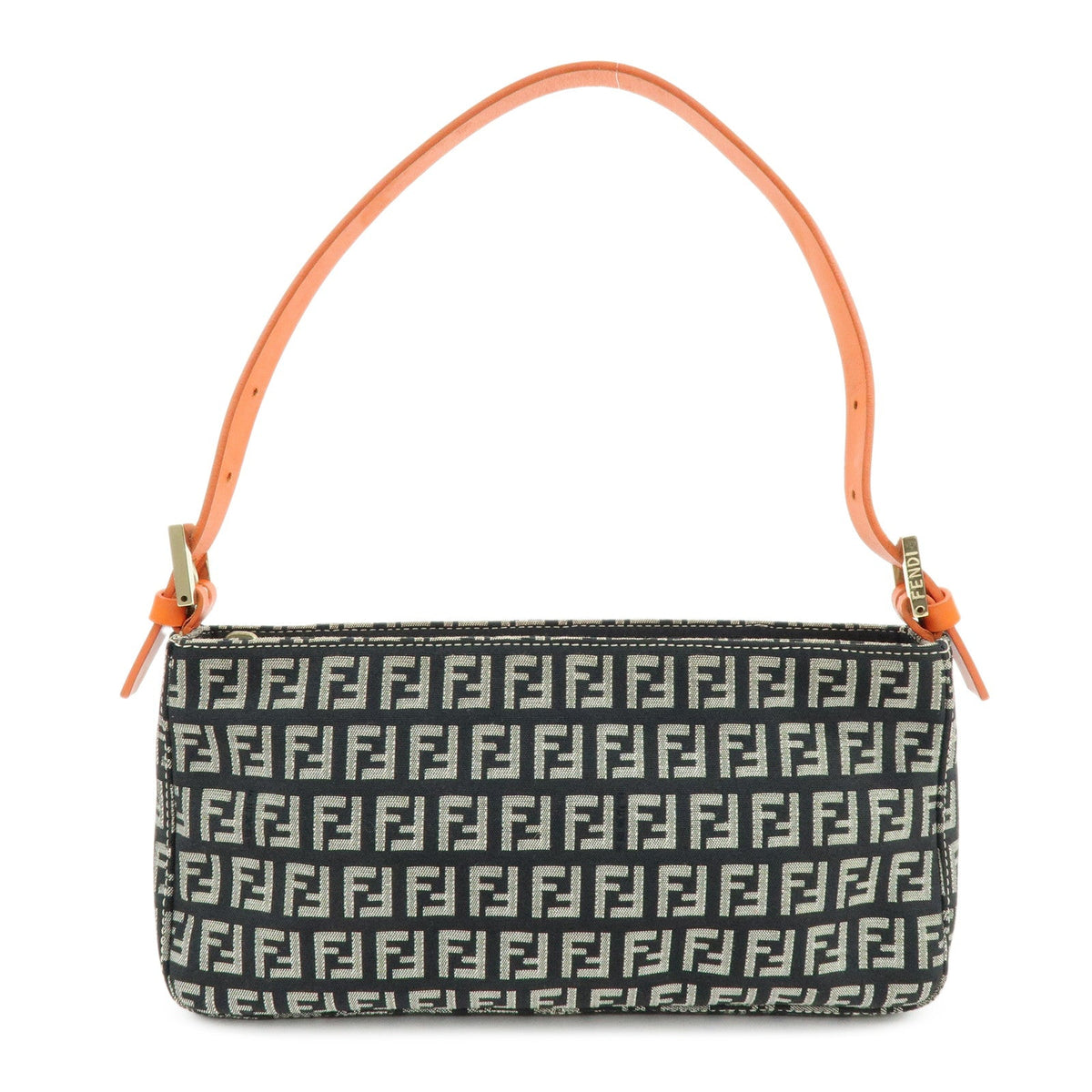 FENDI Zucchino Canvas Leather Shoulder Bag Black Orange 8BR042 Rovelle Bags