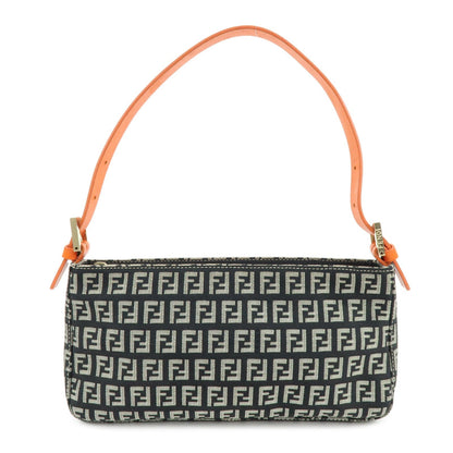 FENDI Zucchino Canvas Leather Shoulder Bag Black Orange 8BR042 Rovelle Bags