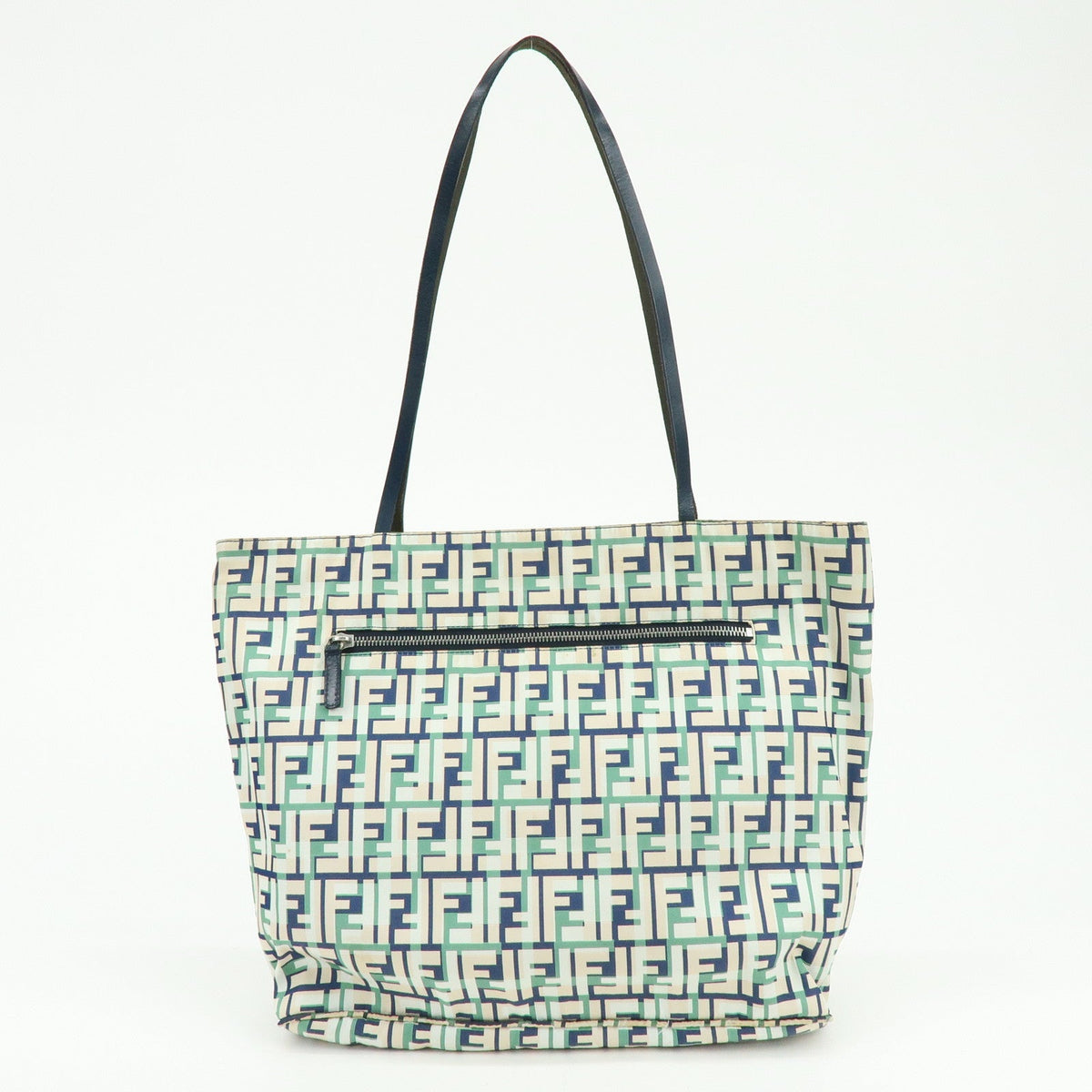 FENDI Zucca Nylon Leather Tote Bag Shoulder Bag Navy Green Rovelle Bags