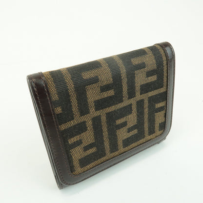 FENDI Zucca Leather Canvas Tri-fold Wallet Black Brown 30794 Rovelle Bags