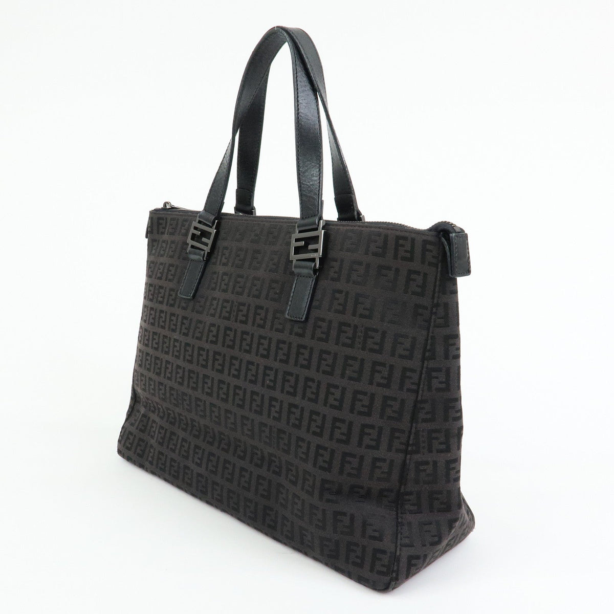 FENDI Zucchino Canvas Leather Tote Bag Hand Bag Black Rovelle Bags