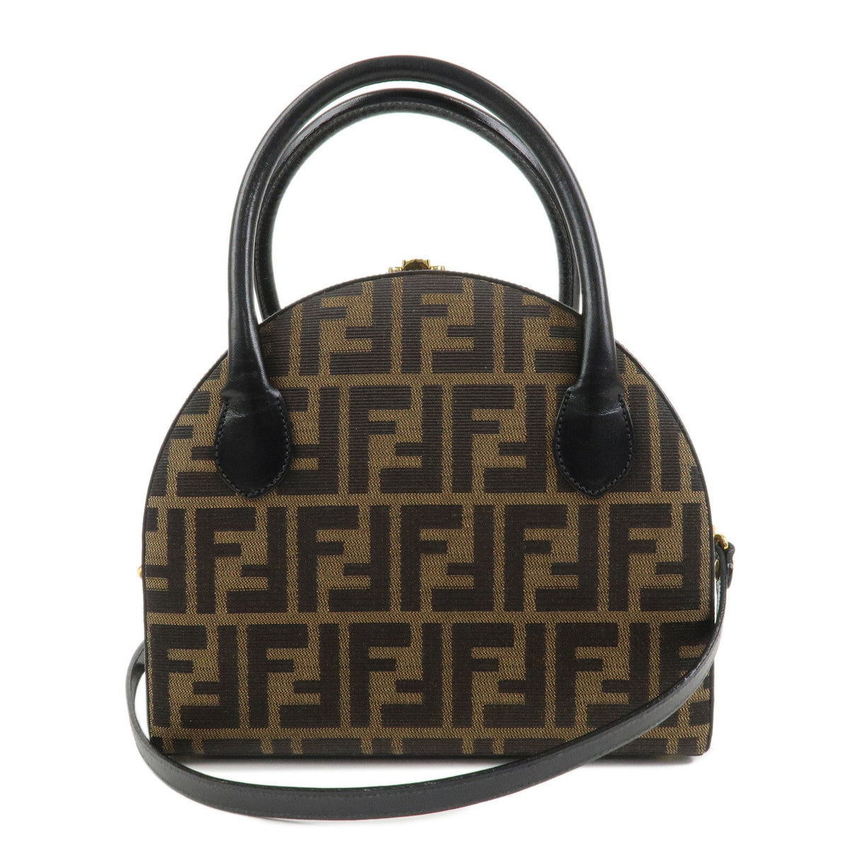 FENDI Zucca Canvas Leather 2Way Hand Bag Shoulder Bag Brown Black Rovelle Bags