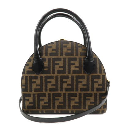 FENDI Zucca Canvas Leather 2Way Hand Bag Shoulder Bag Brown Black Rovelle Bags