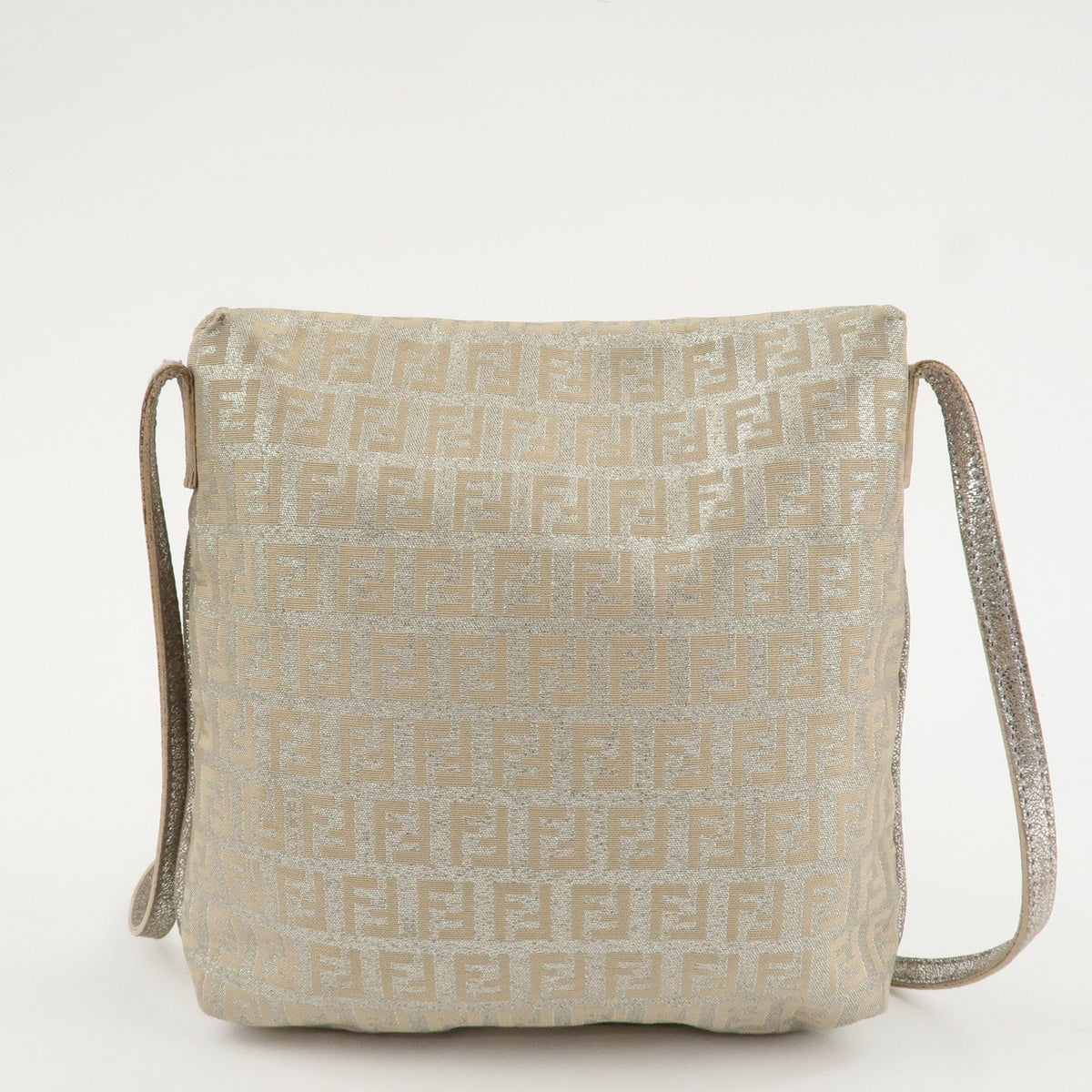 FENDI Zucchino Canvas Leather Shoulder Bag Silver Beige 8BT075 Rovelle Bags
