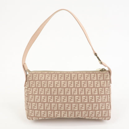 FENDI Zucchino Canvas Leather Shoulder Hand Bag Pink Beige 8BR444 Rovelle Bags