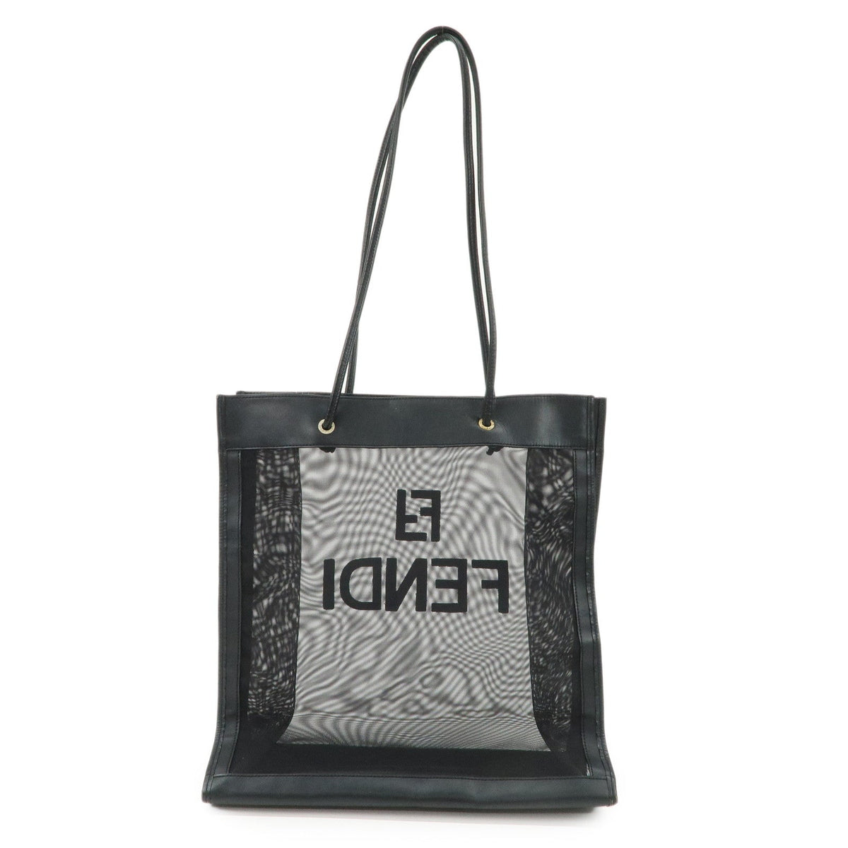 FENDI Mesh Leather Tote Bag Shoulder Bag Black Gold Hardware 259647 Rovelle Bags