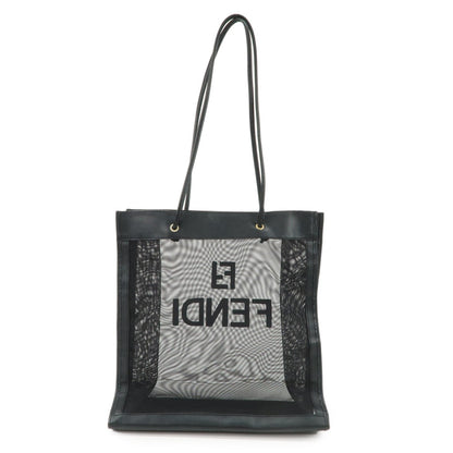 FENDI Mesh Leather Tote Bag Shoulder Bag Black Gold Hardware 259647 Rovelle Bags
