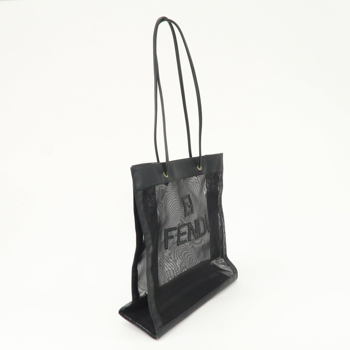 FENDI Mesh Leather Tote Bag Shoulder Bag Black Gold Hardware 259647 Rovelle Bags