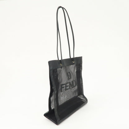 FENDI Mesh Leather Tote Bag Shoulder Bag Black Gold Hardware 259647 Rovelle Bags