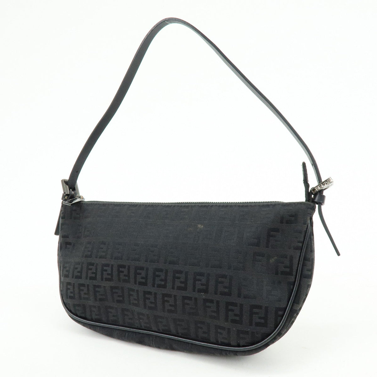 FENDI Zucchino Canvas Leather Shoulder Bag Hand Bag Black Rovelle Bags