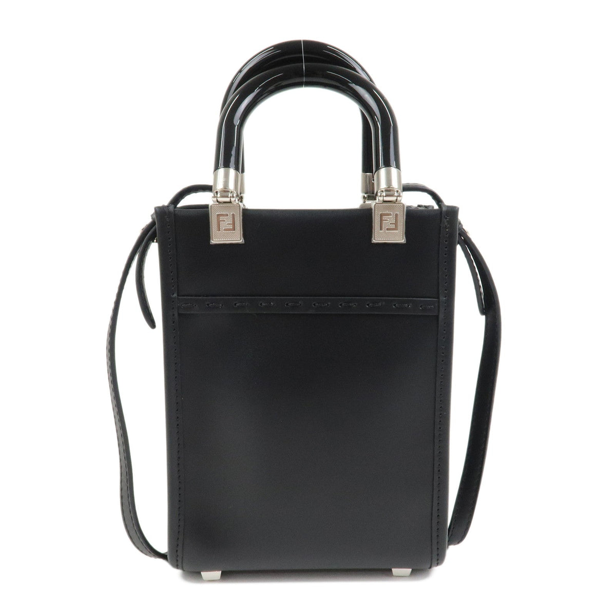 FENDI Leather Sunshine Shopper Small 2Way Bag Hand Bag Black 8BS051 Rovelle Bags