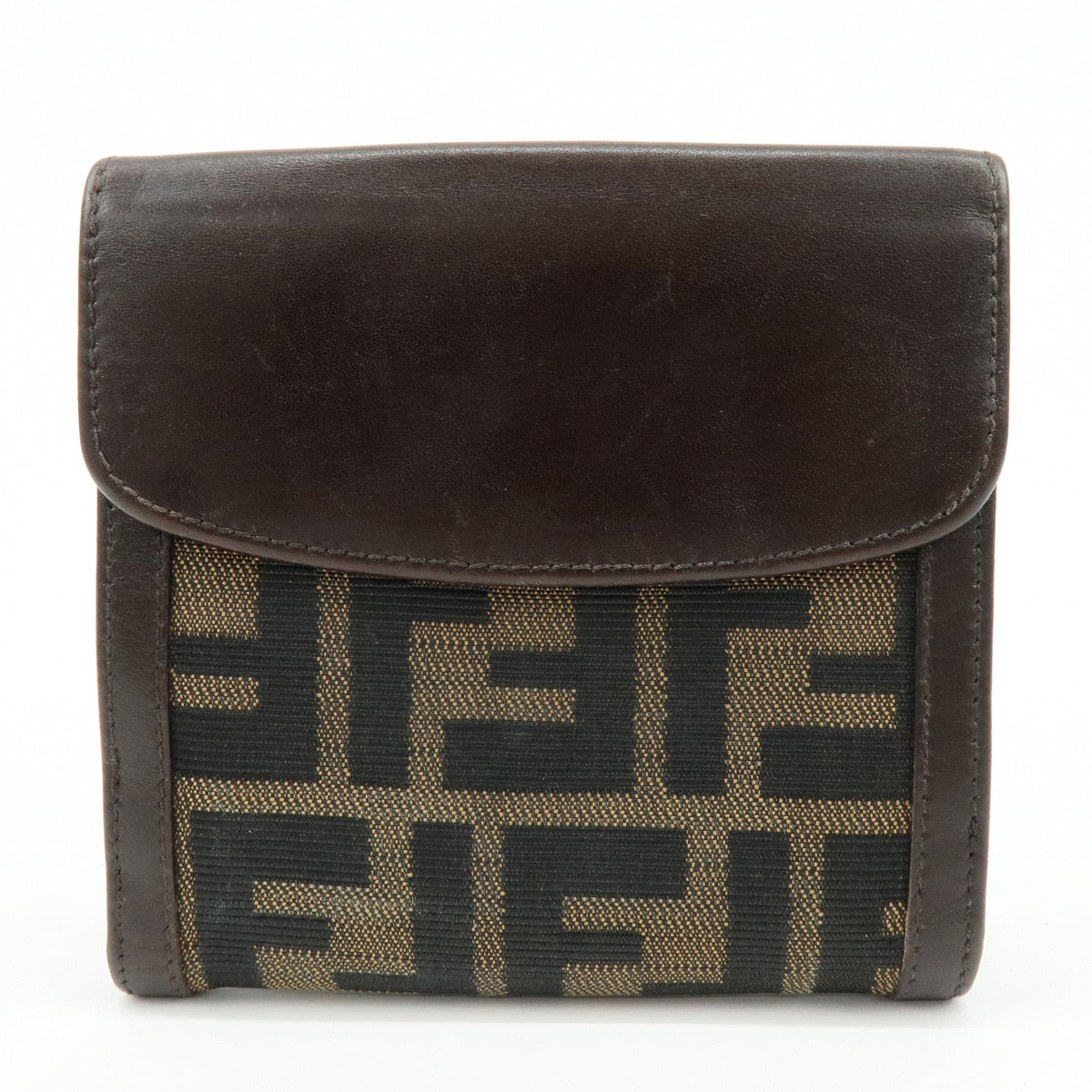 FENDI Zucca Canvas Leather Bi-fold Wallet Brown Black 01695 Rovelle Bags