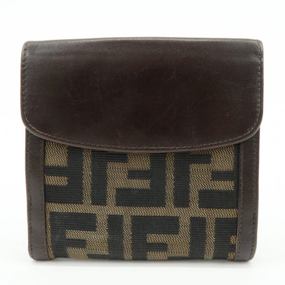 FENDI Zucca Canvas Leather Bi-fold Wallet Brown Black 01695 Rovelle Bags