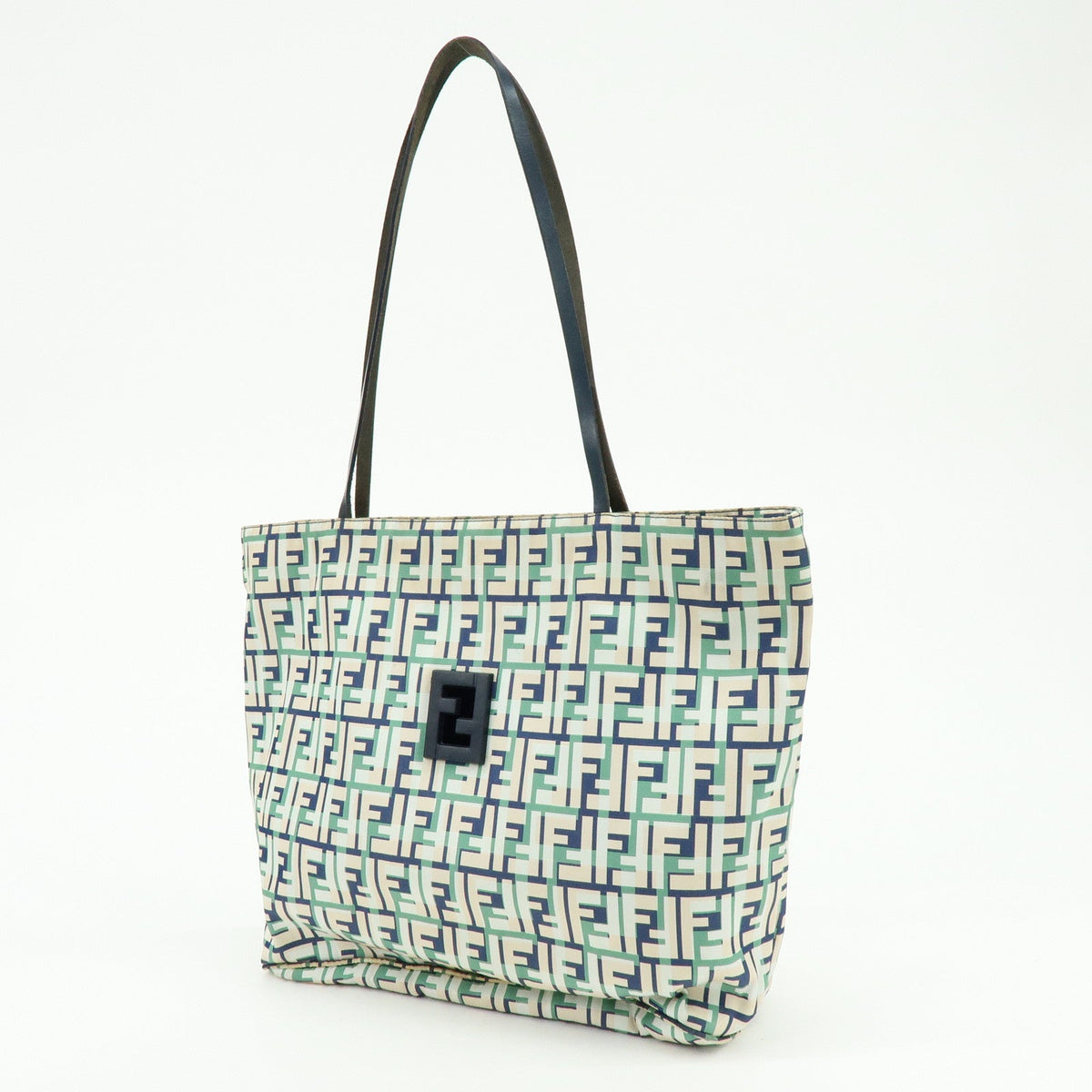 FENDI Zucca Nylon Leather Tote Bag Shoulder Bag Navy Green Rovelle Bags