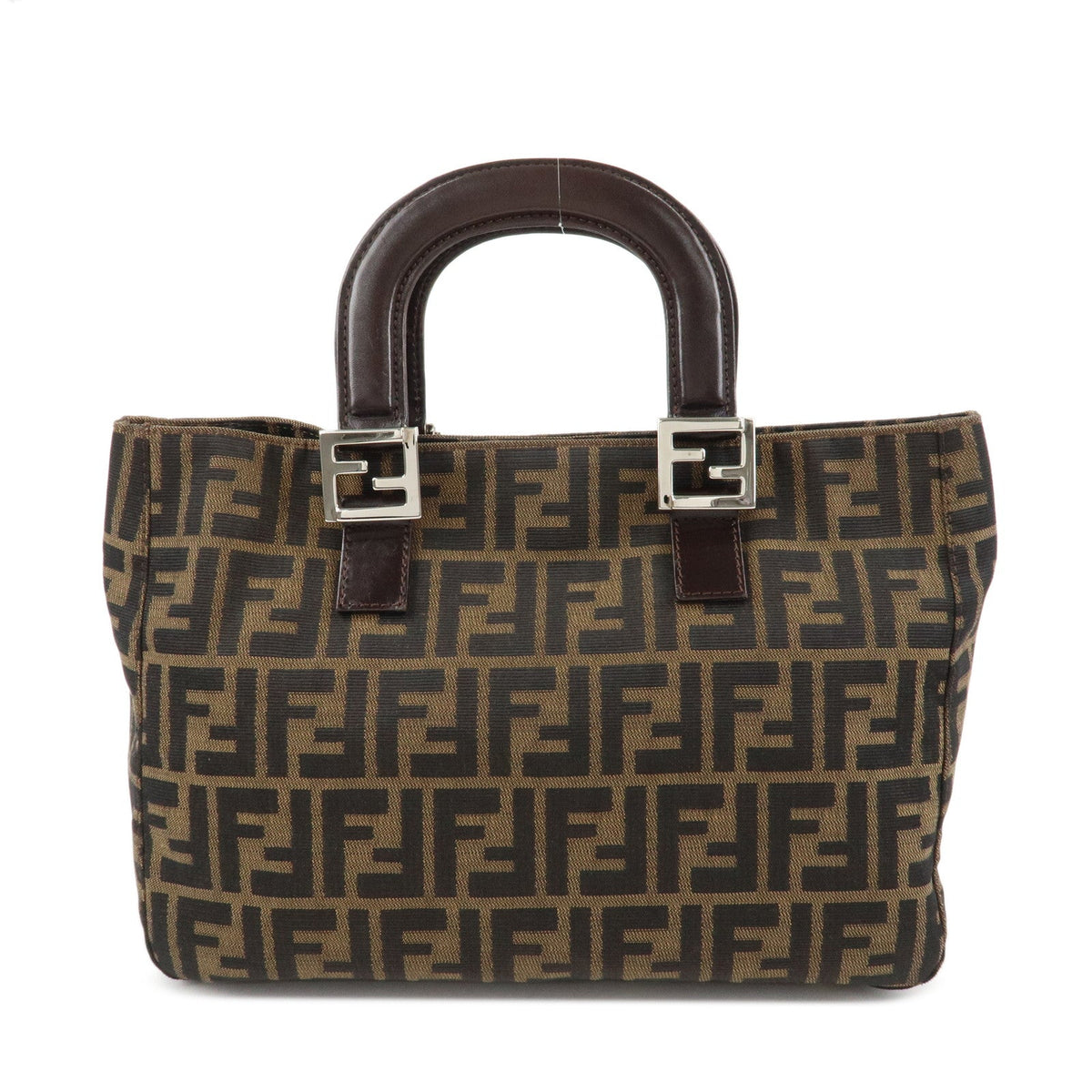 FENDI Zucca Canvas Leather Tote Bag Hand Bag Black Brown 26693 Rovelle Bags