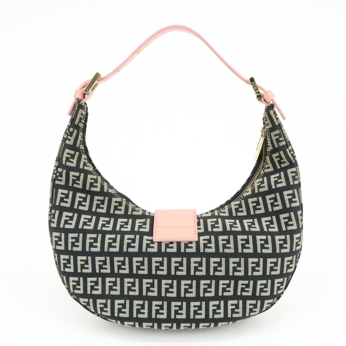 FENDI Zucchino Canvas Leather Shoulder Bag Black Pink 8BR020 Rovelle Bags