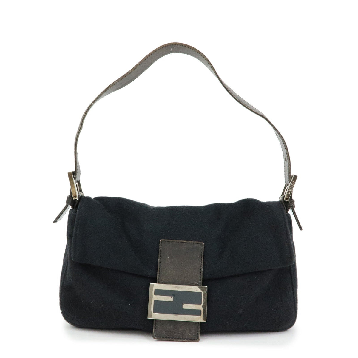 FENDI Mamma Baguette Wool Leather Shoulder Bag Hand Bag Black 26424 Rovelle Bags