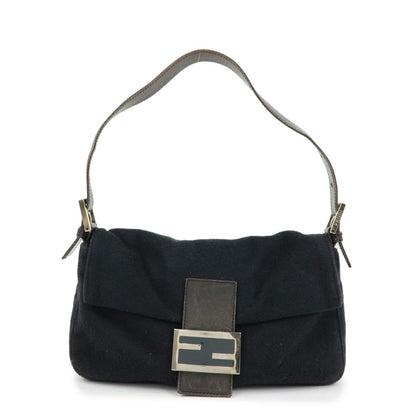 FENDI Mamma Baguette Wool Leather Shoulder Bag Hand Bag Black 26424 Rovelle Bags