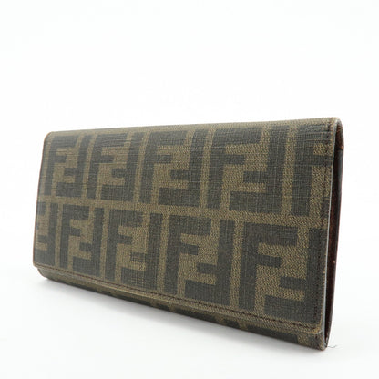 FENDI Zucca Leather Bi-fold Long Wallet Brown Black 8M0000 Rovelle Bags