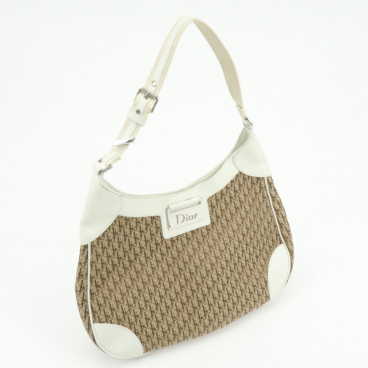 Christian Dior Trotter Jacguard Canvas Leather Shoulder Bag Brown Rovelle Bags