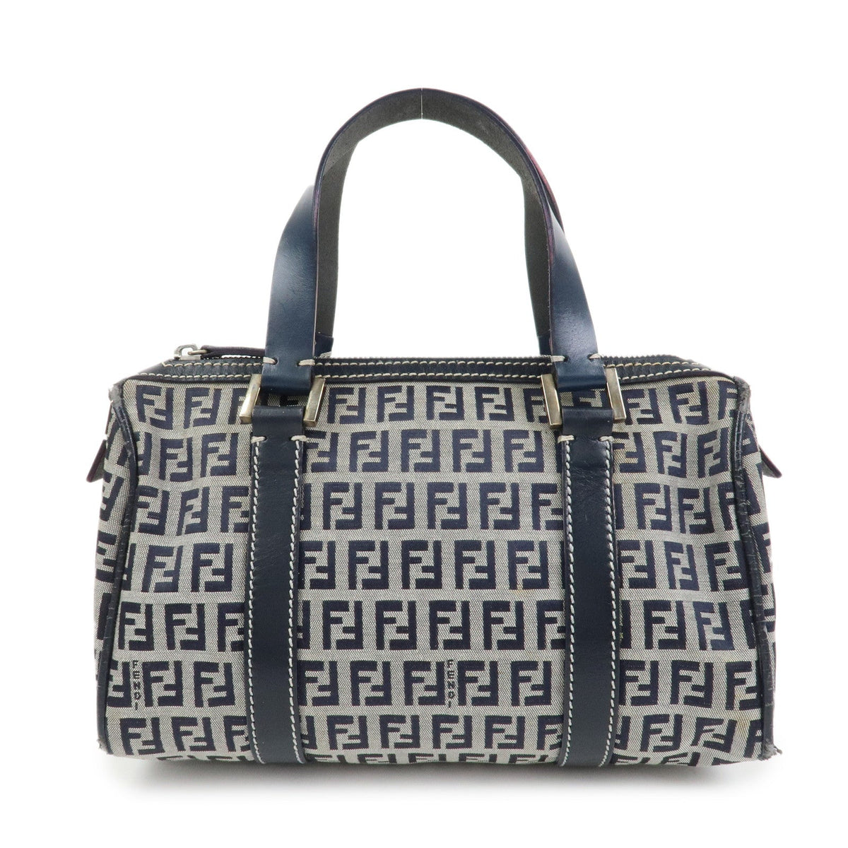 FENDI Zucchino Canvas Leather Hand Bag Mini Boston Bag Navy 16327 Rovelle Bags