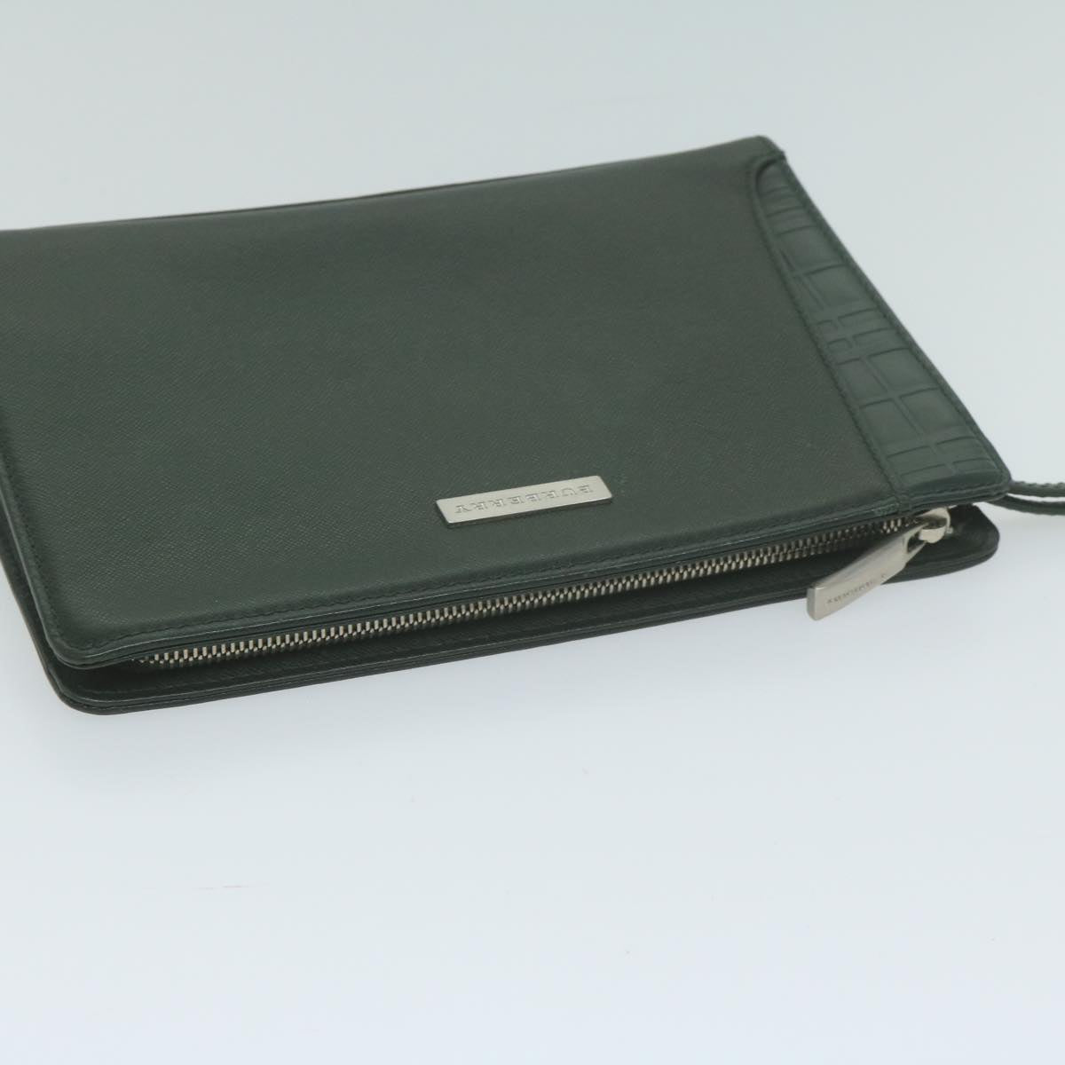 Burberry Brand Leather Green Clutch Bag