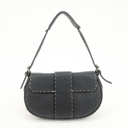 FENDI Seleria Leather Hand Bag Shoulder Bag Black 8BR430 Rovelle Bags