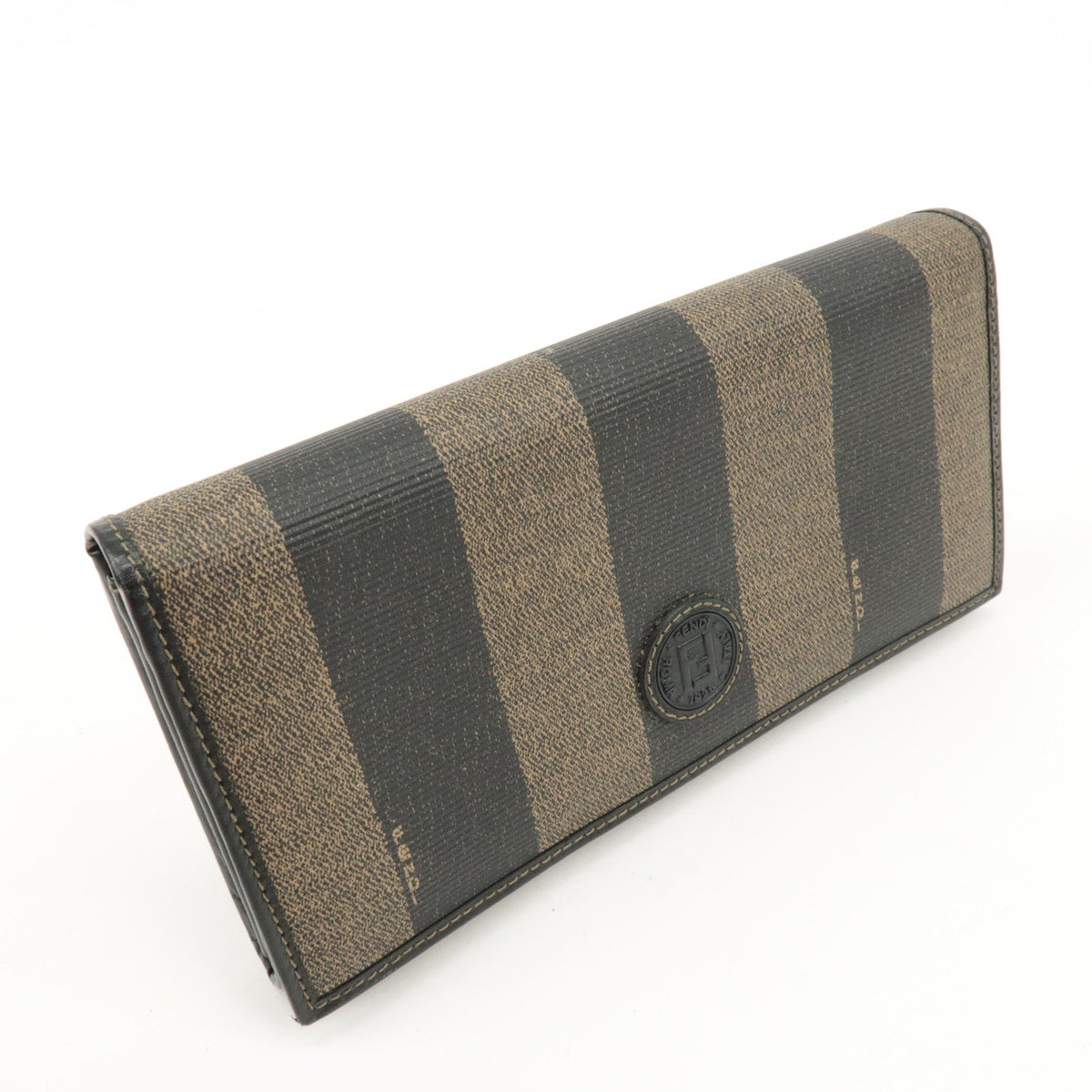 FENDI Pequin PVC Canvas Long Wallet Black Brown T20615 Rovelle Bags