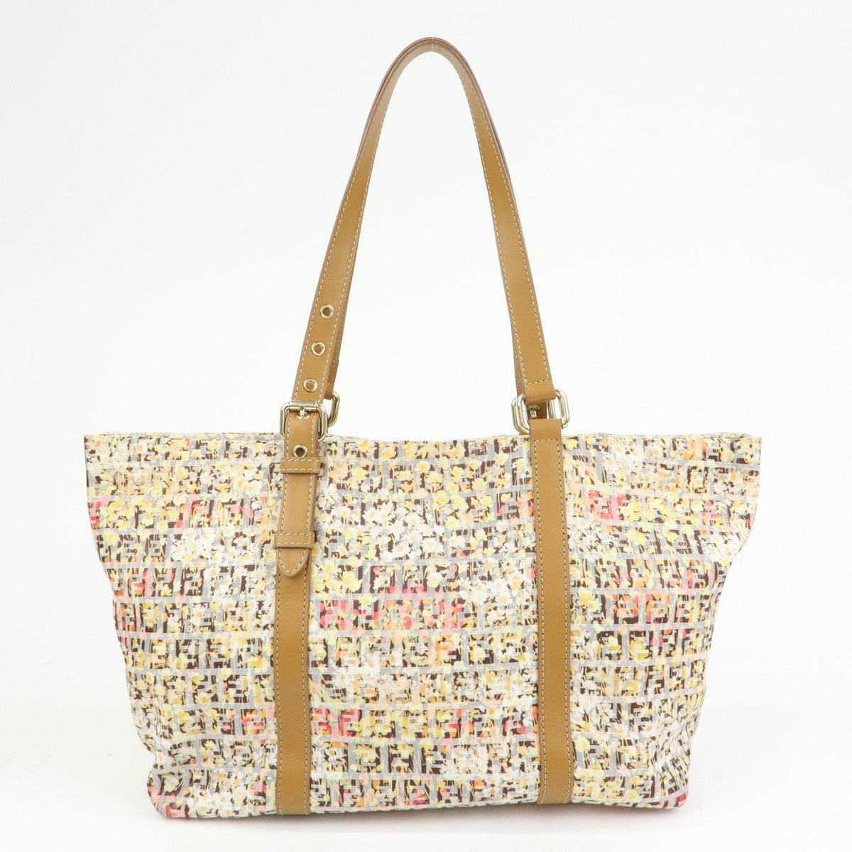 FENDI Zucchino Canvas Leather Flower Print Tote Bag Hand Bag 8BH215 Rovelle Bags