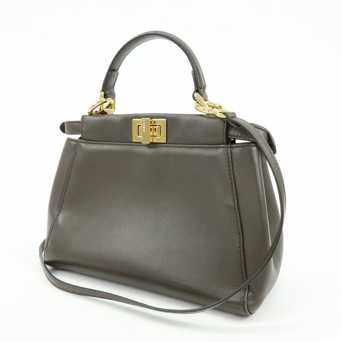 FENDI Mini Peekaboo Leather 2Way Bag Shoulder Bag Greige 8BN244 Rovelle Bags