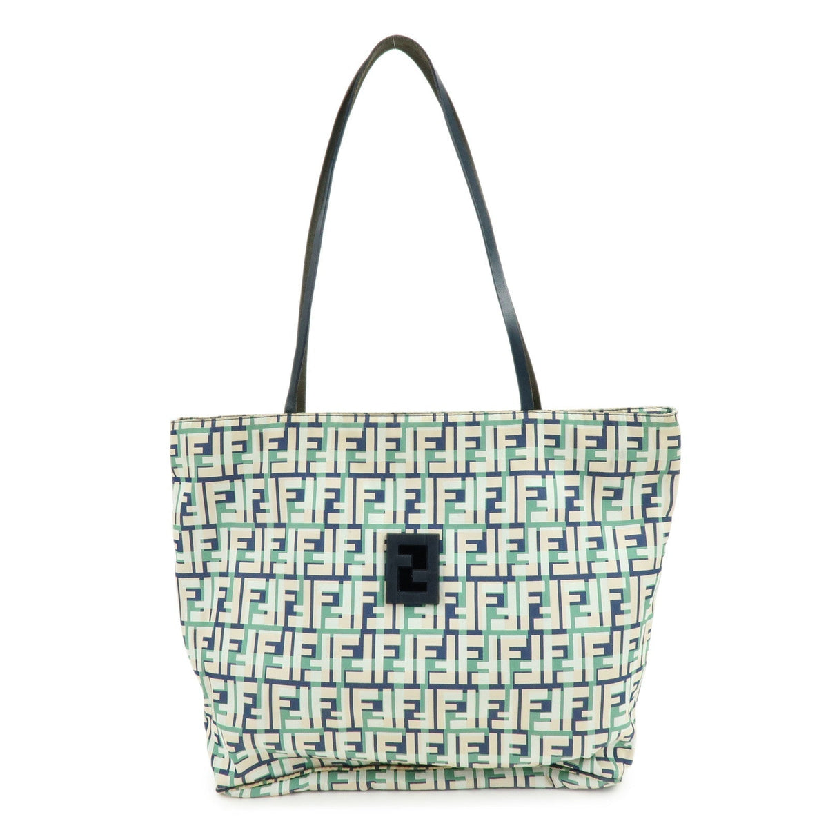 FENDI Zucca Nylon Leather Tote Bag Shoulder Bag Navy Green Rovelle Bags