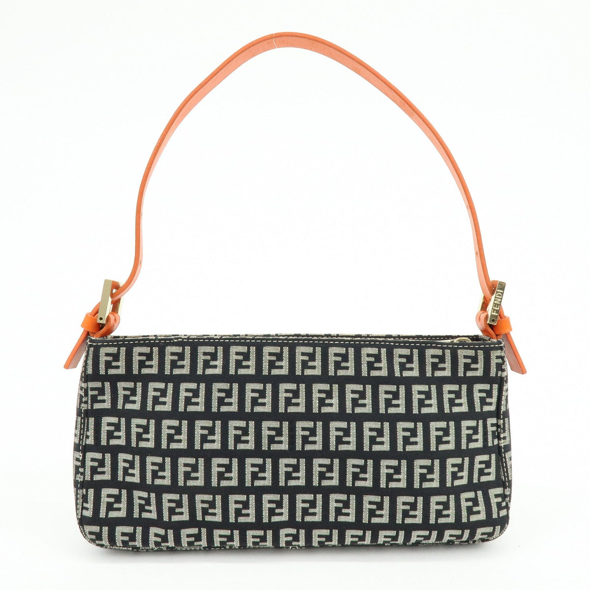 FENDI Zucchino Canvas Leather Shoulder Bag Black Orange 8BR042 Rovelle Bags