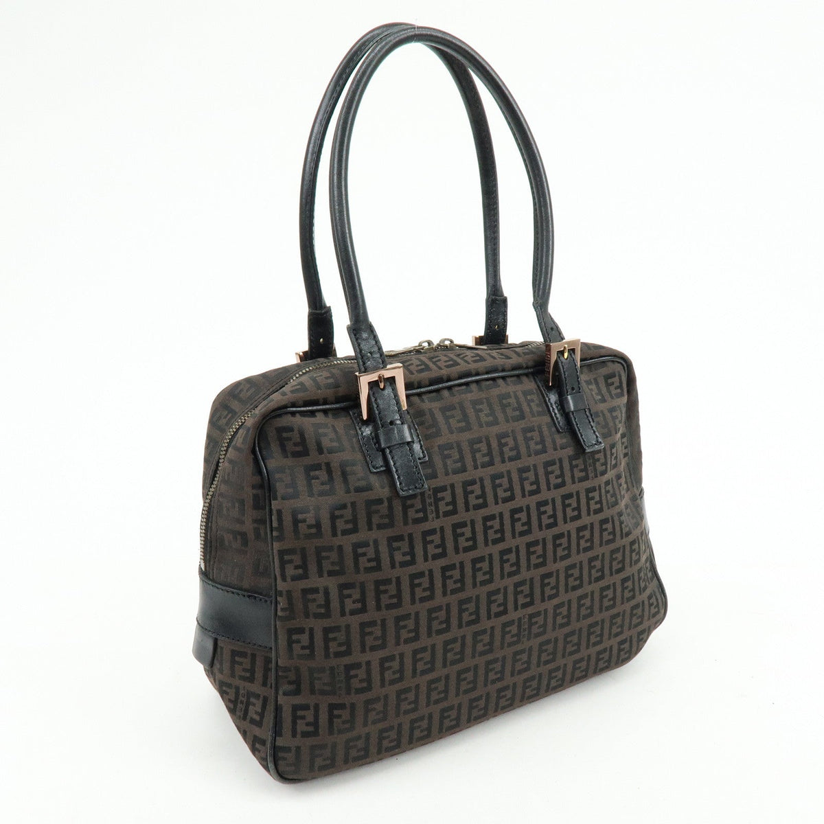 FENDI Zucchino Canvas Leather Hand Bag Boston Bag Brown 8BN005 Rovelle Bags