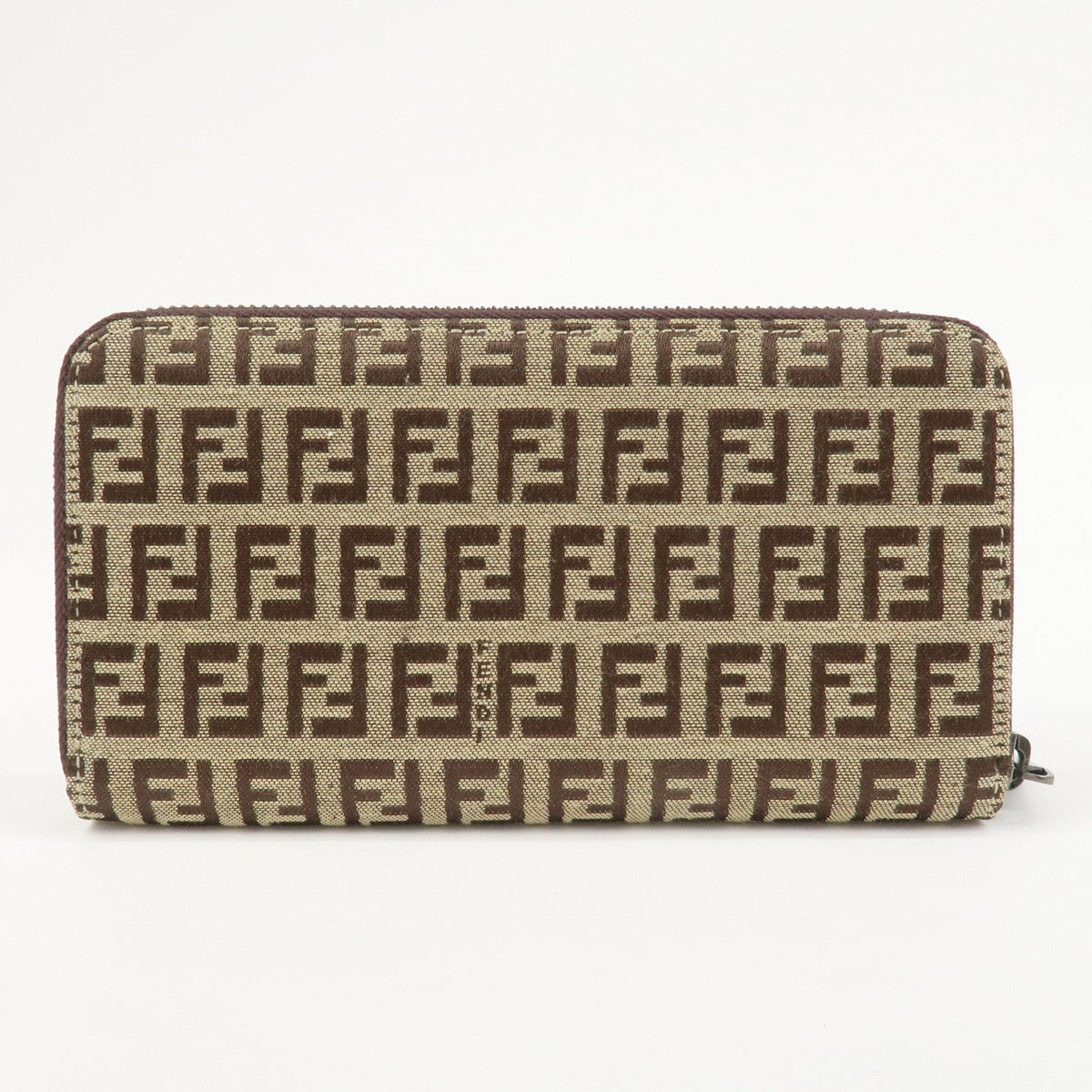 FENDI Zucchino Canvas Leather Round Zippy Long Wallet Brown 8M0024 Rovelle Bags
