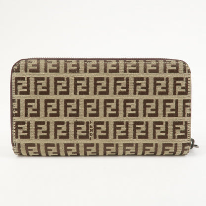 FENDI Zucchino Canvas Leather Round Zippy Long Wallet Brown 8M0024 Rovelle Bags