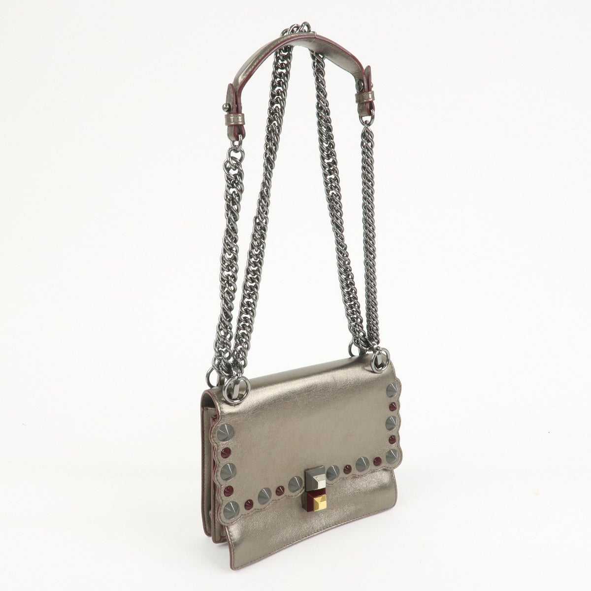 FENDI Mini Kan I Leather Chain Shoulder Bag Metallic Gray 8M0381 Rovelle Bags
