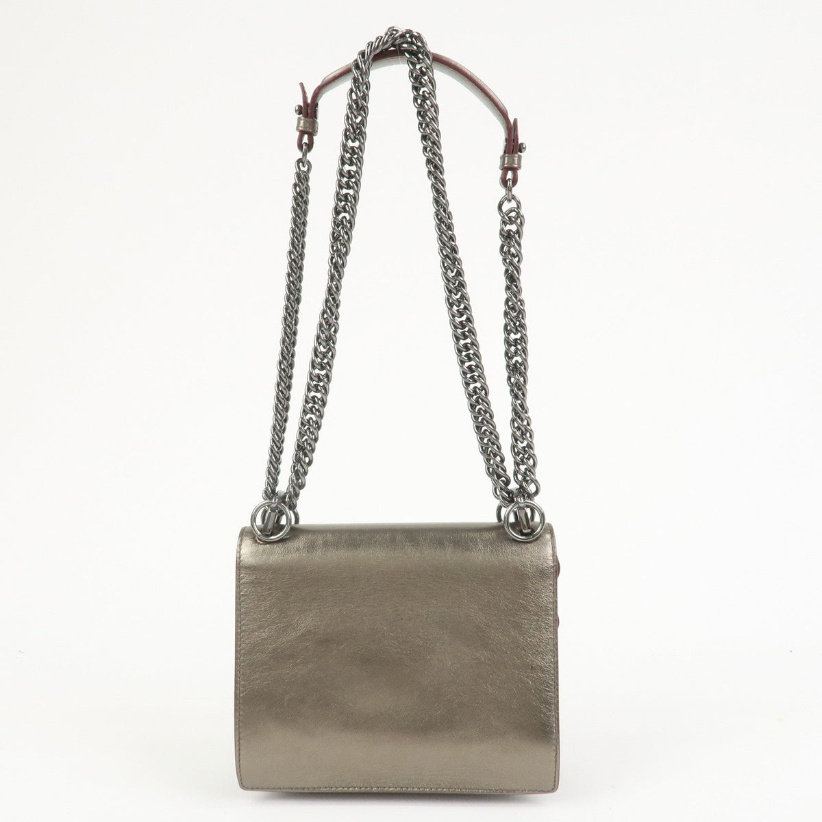 FENDI Mini Kan I Leather Chain Shoulder Bag Metallic Gray 8M0381 Rovelle Bags