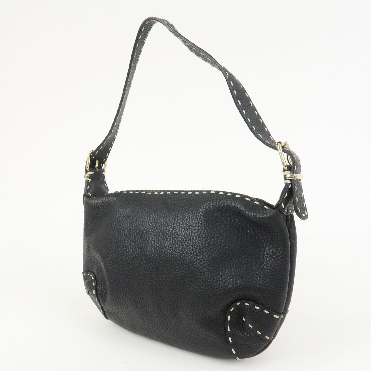 FENDI Selleria Logo Leather Shoulder Bag Hand Bag Black Rovelle Bags