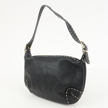 FENDI Selleria Logo Leather Shoulder Bag Hand Bag Black Rovelle Bags