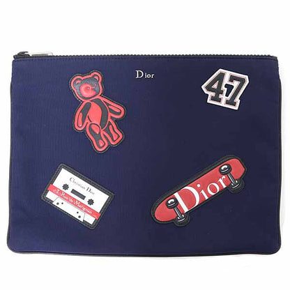 Christian Dior Pouch Nylon Navy Navy nylon pouch with bear design Rovelle Bags