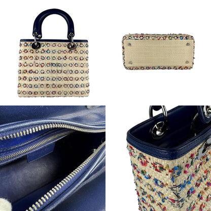 Christian Dior Beige Multi-Color Navy Raffia Leather Handbag Shoulder Bag Rovelle Bags