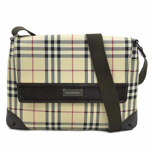 Burberry Beige Brown Nylon Canvas Leather Shoulder Bag ( )