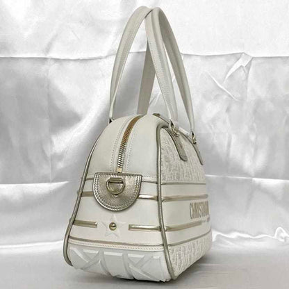 Christian Dior Trotter White Leather Rubber Boston Bag Handbag Rovelle Bags