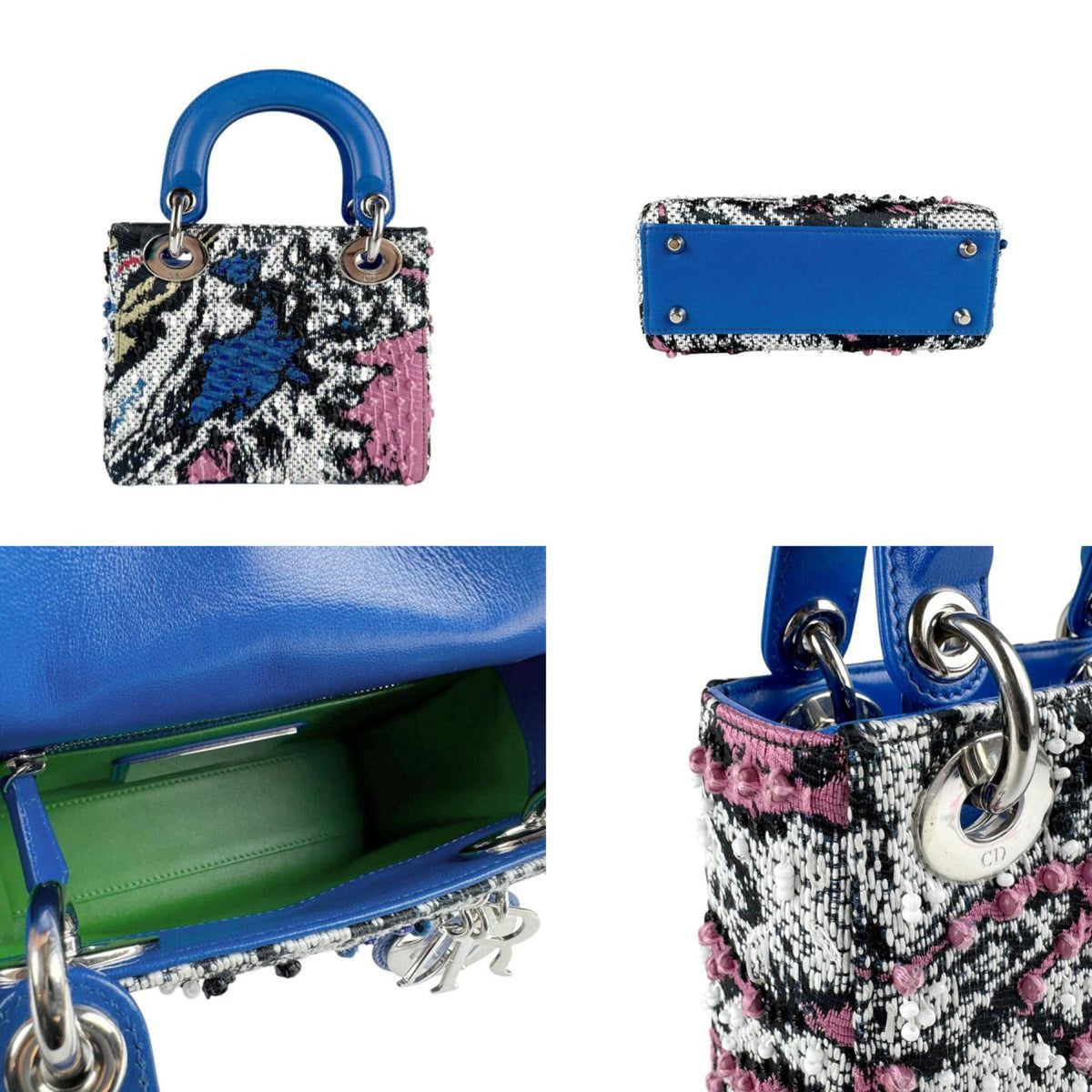 Christian Dior Black Blue Tweed Leather Handbag Shoulder Bag Rovelle Bags