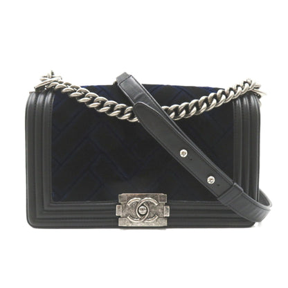 Chanel Boy Chanel Chain Shoulder Bag, Lambskin (Sheepskin), Women's, Navy, Black Rovelle Bags