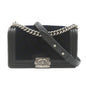 Chanel Boy Chanel Chain Shoulder Bag, Lambskin (Sheepskin), Women's, Navy, Black Rovelle Bags