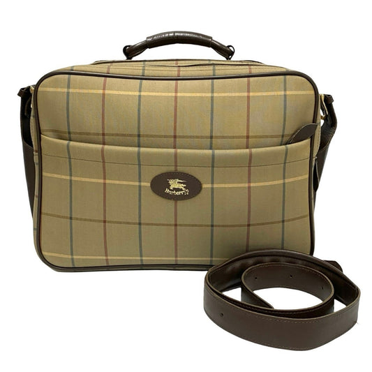 Burberry Brown Khaki Canvas Leather Boston Bag Shoulder Bag ( )