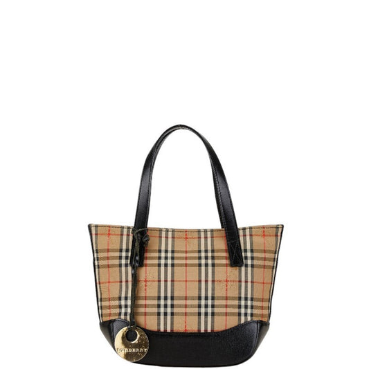 Burberry Beige Black Canvas Leather Handbag ( )